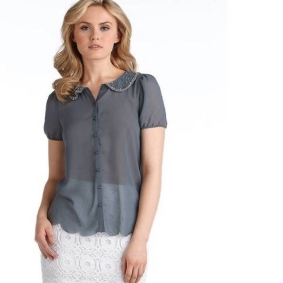 Kensie sheer beaded Peter Pan collar blouse 💫 - Picture 2 of 6
